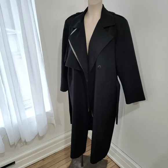 Vintage Black Tie Waist Trench Size Small/Medium - Picture 4 of 8